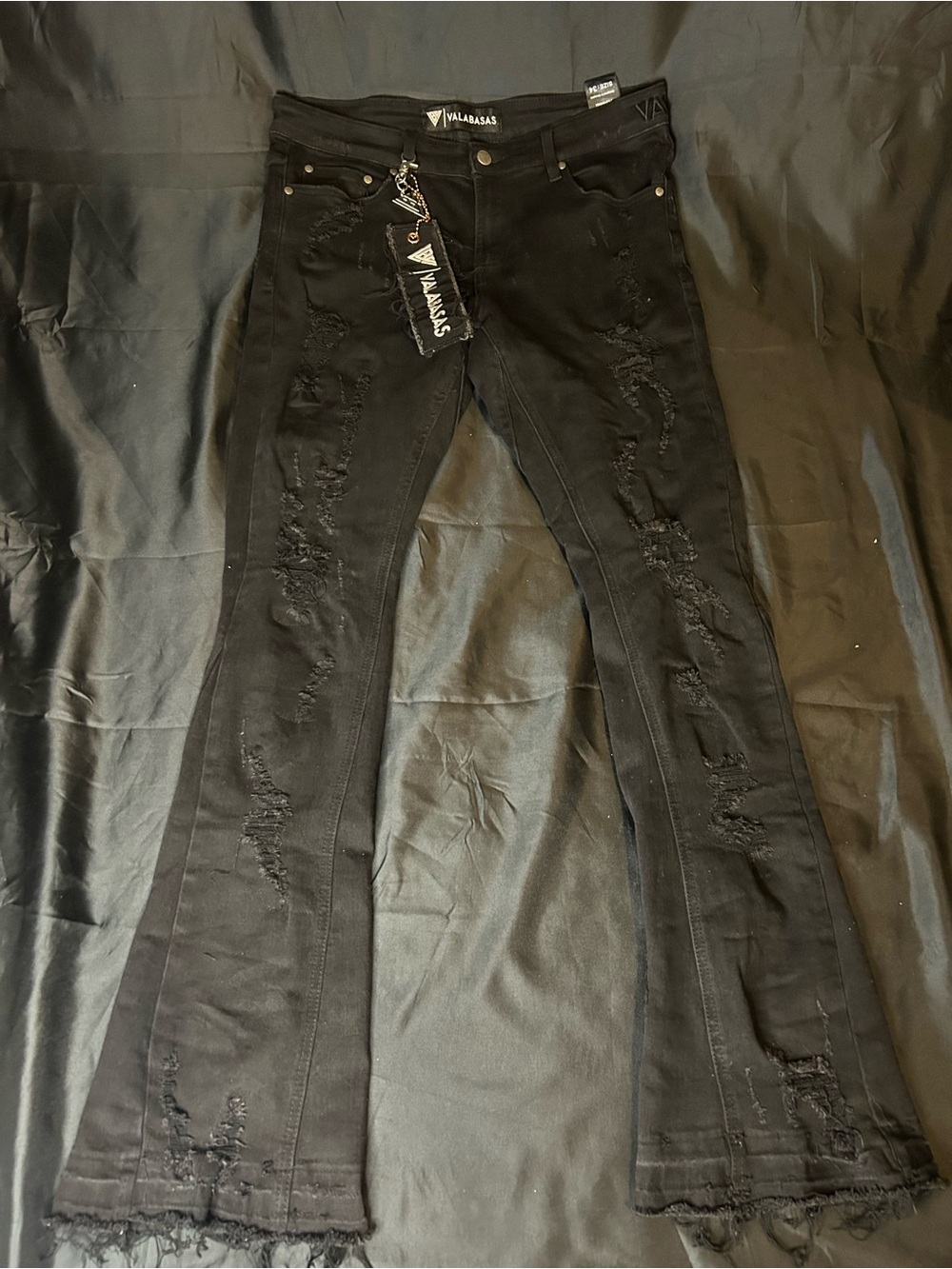Men’s Black Distressed Flare Jeans